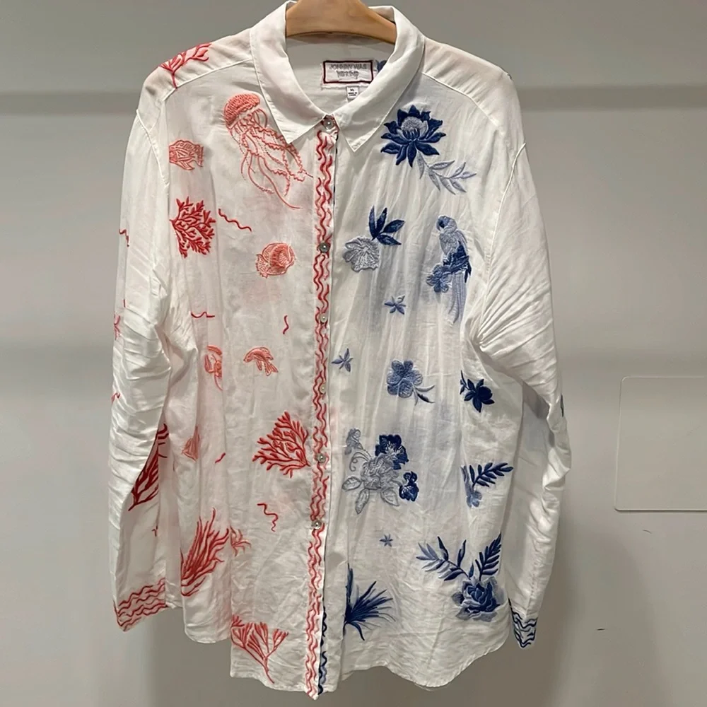 Johnny Was Button down embroidered shirt size XL - Picture 1 of 7